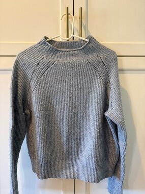 J. Crew Heather Blue Gray Ribbed Knit Roll neck Sweater